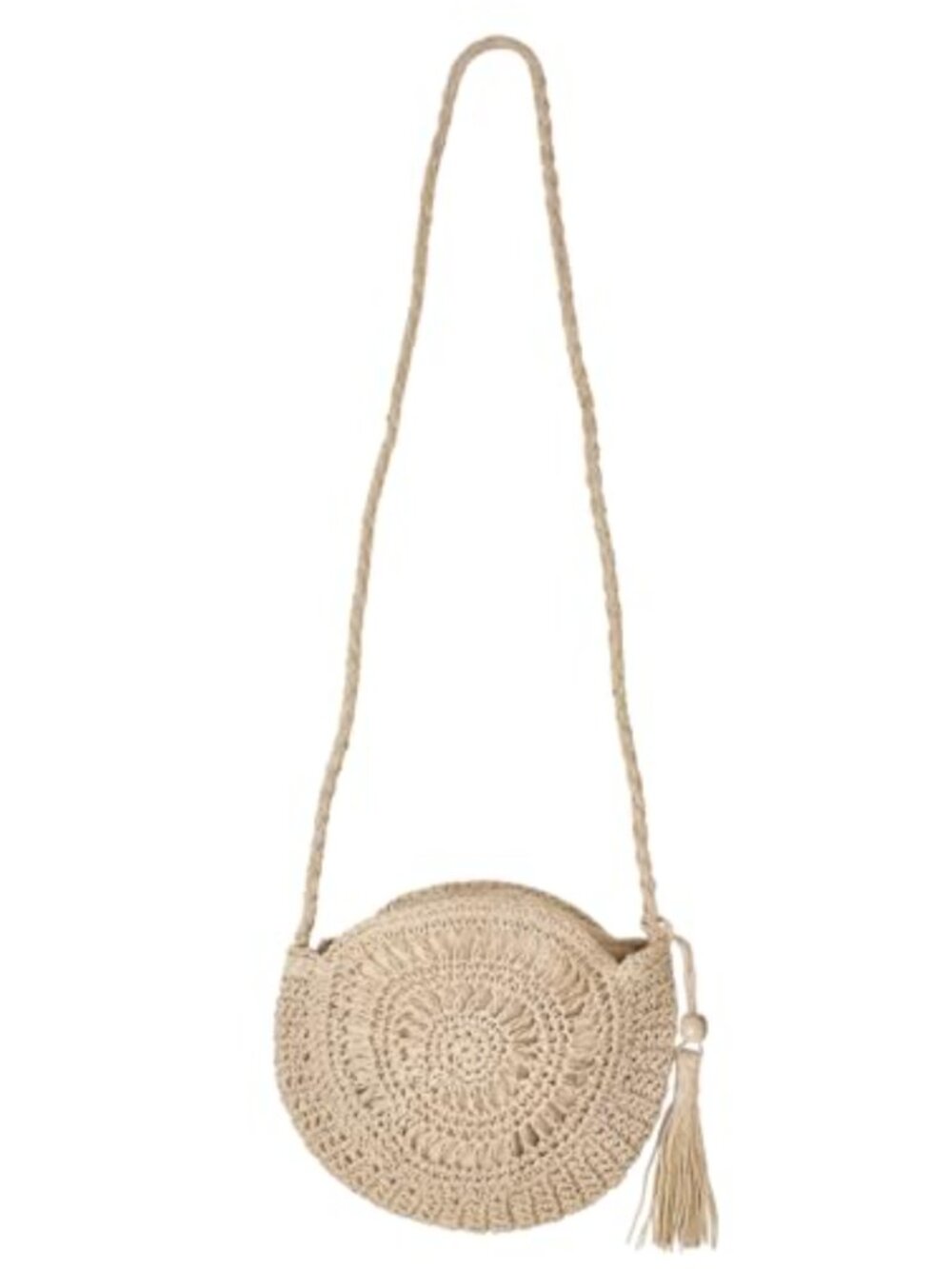 Handmade Straw Crossbody Bag with Tassel Zipper Beach Shoulder Bag